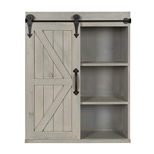 Kate and Laurel Cates Decorative Wood Wall Storage Cabinet with Sliding Barn Door, Rustic Gray