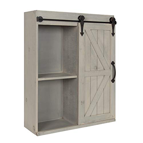 Kate and Laurel Cates Decorative Wood Wall Storage Cabinet with Sliding Barn Door, Rustic Gray