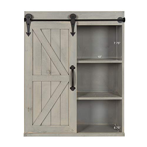 Kate and Laurel Cates Decorative Wood Wall Storage Cabinet with Sliding Barn Door, Rustic Gray