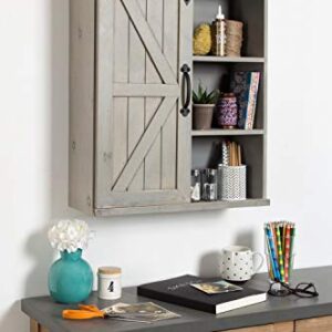 Kate and Laurel Cates Decorative Wood Wall Storage Cabinet with Sliding Barn Door, Rustic Gray