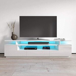meble furniture & rugs eva 77″ modern high gloss tv stand with 16 color leds (white)