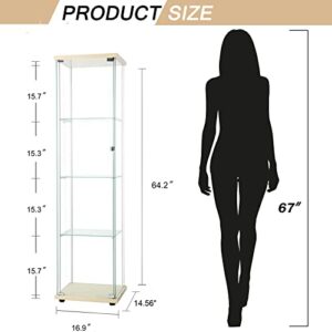 Goujxcy 4-Shelf Glass Display Showcase Cabinet, 64" Curio Cabinet Collection Display Case with Glass Door, Tempered Glass Floor Standing Bookshelf Display Organizer for Living Room, Office