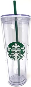 starbucks cold cup clear venti tumbler traveler with green straw logo – 24 oz