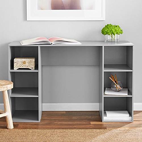 Mainstays Student Desk - Home Office Bedroom Furniture Indoor Desk - Easy Glide Accessory Drawer (Desk Only, Rodeo Oak) (6 Cube Computer Desk, Gray)