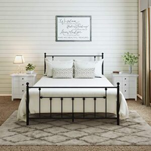 AMBEE21 Victorian Queen Metal Bed Frame with Headboard and Footboard Platform/Wrought Iron/Heavy Duty/Solid Sturdy Metal Slat/Black/No Box Spring Needed/Mattress Foundation/Under Bed Storage