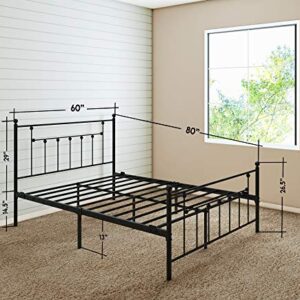 AMBEE21 Victorian Queen Metal Bed Frame with Headboard and Footboard Platform/Wrought Iron/Heavy Duty/Solid Sturdy Metal Slat/Black/No Box Spring Needed/Mattress Foundation/Under Bed Storage