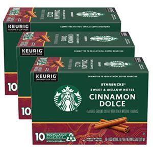 starbucks flavored coffee k-cup pods, cinnamon dolce flavored coffee, no artificial flavors, keurig genuine k-cup pods, 10 ct k-cups/box (pack of 3 boxes)