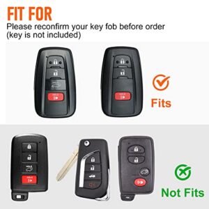Slohif for Toyota Leather Key Fob Cover Accessories for 2018-2022 Camry RAV4 Highlander Avalon C-HR Prius Corolla GT86 4 Buttons, Leather Case+D-Ring+Hook(Black)
