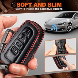 Slohif for Toyota Leather Key Fob Cover Accessories for 2018-2022 Camry RAV4 Highlander Avalon C-HR Prius Corolla GT86 4 Buttons, Leather Case+D-Ring+Hook(Black)