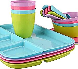 24 pc Kids Dinner Set by Mainstays, BPA free, Microwave/dishwasher safe, toddler snack/meals, mixed colors