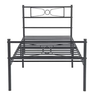 Metal Twin Bed Frames with Headboard for Boys Girls Adults Twin/Single Size Bed Frame No Box Spring Needed - Platform Beds Mattress Foundation with Storage for Student Teenager-Black