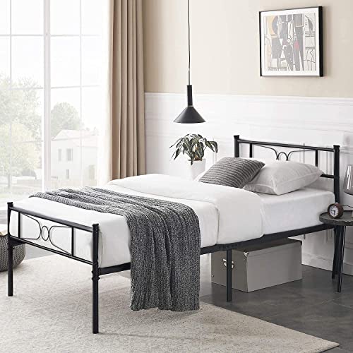 Metal Twin Bed Frames with Headboard for Boys Girls Adults Twin/Single Size Bed Frame No Box Spring Needed - Platform Beds Mattress Foundation with Storage for Student Teenager-Black