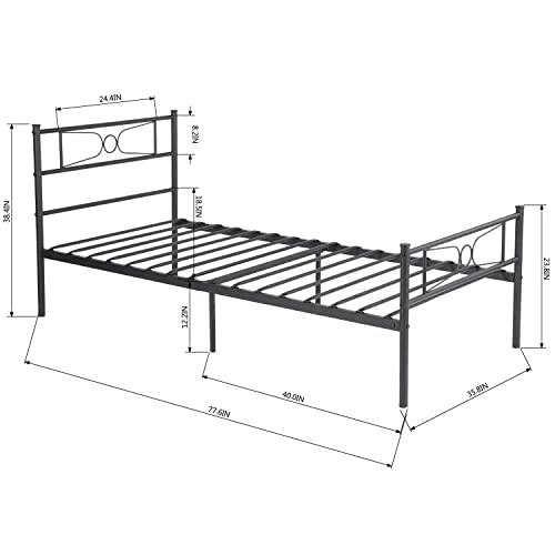 Metal Twin Bed Frames with Headboard for Boys Girls Adults Twin/Single Size Bed Frame No Box Spring Needed - Platform Beds Mattress Foundation with Storage for Student Teenager-Black