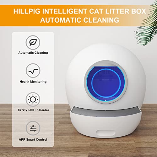 Hillpig Self-Cleaning Cat Litter Box: Extra Large Automatic Cat Litter Box with APP Control & Safe Alert & Smart Health Monitor for Multiple Cats [2023 Newest Version]