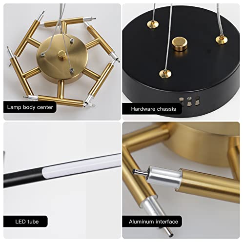 Modern Sputnik Chandeliers LED Chandelier Ceiling Light Black and Gold Chandelier Easy to Install Embedded Pendant Lights New Art Hanging Lamps for Dining Room,Kitchen,Bedroom,Living Room (12 Heads )