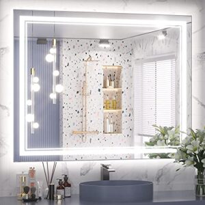 keonjinn led bathroom mirror 40” x 32” with frontlit and backlit, stepless 3 colors temperature & dimmable wall mirror, ul listed led driver, anti-fog, double lights, frameless bathroom vanity mirror