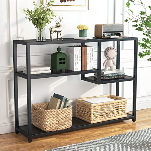 Tribesigns Console Table, Small Black Entryway Table with Storage Shelves, 43 Inch Vintage Entrance Table Behind Couch Table for Living Room, Entryway, Hallway, Foyer, TV Stand