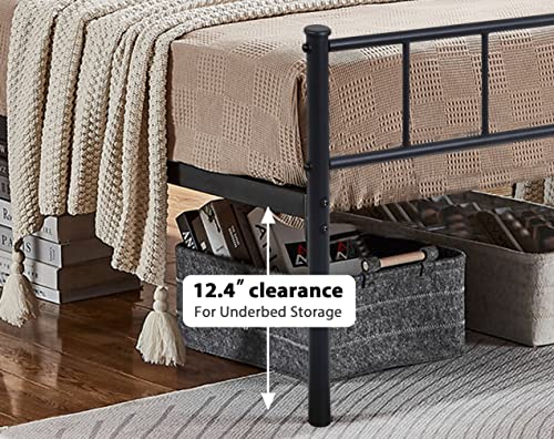 12 Inch Platform Queen Bed Frame with Headboard, Heavy Duty Bed Frame Queen Size Metal Bed Frame with Storage, Mattress Foundation Bed Frames No Box Spring Needed, Under Bed Storage, Noise-Free, Black