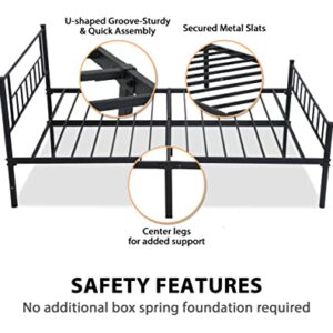 12 Inch Platform Queen Bed Frame with Headboard, Heavy Duty Bed Frame Queen Size Metal Bed Frame with Storage, Mattress Foundation Bed Frames No Box Spring Needed, Under Bed Storage, Noise-Free, Black