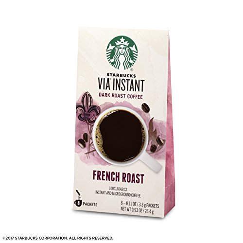 Starbucks VIA Instant Coffee Dark Roast Packets — French Roast — 100% Arabica - 8 Count (Pack of 12) - Packaging may vary