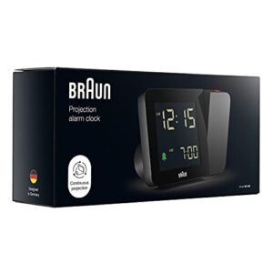 Braun Digital Projection Alarm Clock with 4 Backlight Options, Negative LCD Display, Quick Set, Beep Alarm in Black, Model BC15B