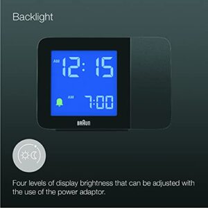 Braun Digital Projection Alarm Clock with 4 Backlight Options, Negative LCD Display, Quick Set, Beep Alarm in Black, Model BC15B