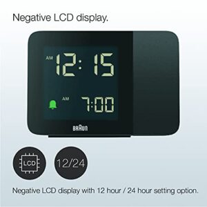 Braun Digital Projection Alarm Clock with 4 Backlight Options, Negative LCD Display, Quick Set, Beep Alarm in Black, Model BC15B