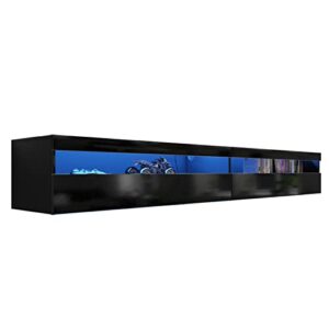 ANTISTA Floating TV Stand Up to 80 Inch TVS, 70'' Floating Entertainment Center with Led Lights, High Gloss Floating TV Shelf for Living Room Bedroom, 29 Scene Modes (Black)