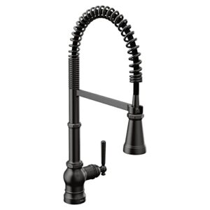 moen paterson matte black one-handle spring pulldown kitchen faucet with power boost for a faster clean, kitchen faucet with pull down sprayer for bar, rv, s72103bl