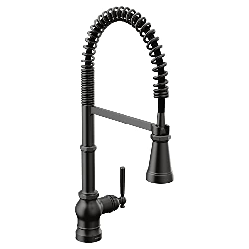 Moen Paterson Matte Black One-Handle Spring Pulldown Kitchen Faucet with Power Boost for a Faster Clean, Kitchen Faucet with Pull Down Sprayer for Bar, RV, S72103BL