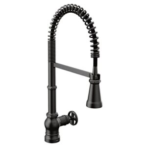 Moen Paterson Matte Black One-Handle Spring Pulldown Kitchen Faucet with Power Boost for a Faster Clean, Kitchen Faucet with Pull Down Sprayer for Bar, RV, S72103BL