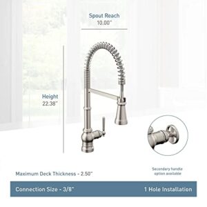 Moen Paterson Matte Black One-Handle Spring Pulldown Kitchen Faucet with Power Boost for a Faster Clean, Kitchen Faucet with Pull Down Sprayer for Bar, RV, S72103BL