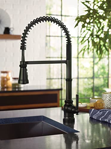 Moen Paterson Matte Black One-Handle Spring Pulldown Kitchen Faucet with Power Boost for a Faster Clean, Kitchen Faucet with Pull Down Sprayer for Bar, RV, S72103BL