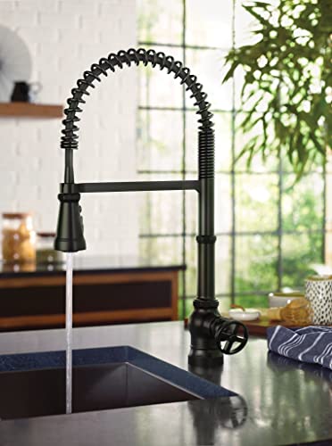 Moen Paterson Matte Black One-Handle Spring Pulldown Kitchen Faucet with Power Boost for a Faster Clean, Kitchen Faucet with Pull Down Sprayer for Bar, RV, S72103BL