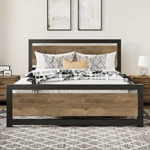 merrland queen size bed frame with wood headboard and footboard, solid and stable, no box spring needed, easy assembly, noise free, brown