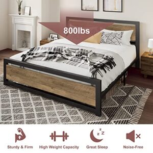 MERRLAND Queen Size Bed Frame with Wood Headboard and Footboard, Solid and Stable, No Box Spring Needed, Easy Assembly, Noise Free, Brown