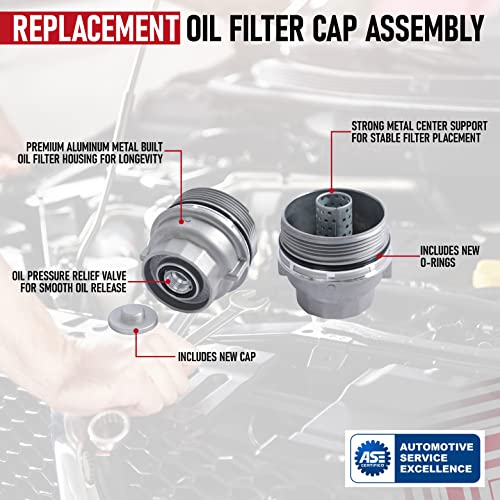 Engine Oil Filter Cap Assembly - Replaces 15620-31060, 917-016, 15643-31050, 1564331050 - Compatible with Toyota, Lexus, Scion Vehicles - 2005-2021 - Avalon, Camry, Highlander, RAV4, Sienna, Venza