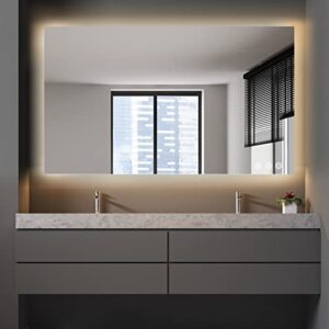 kristallum backlit bathroom mirror with lights -60×36 mirror w/ wireless switch + anti fog/ waterproof/ dimmable/ 3 colors warm/natural/white cri >90 frameless led mirror vertical or horizontal