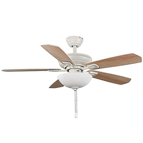 Wellston II 44 in. Indoor LED Matte White Dry Rated Downrod Ceiling Fan with Light Kit and 5 Reversible Blades