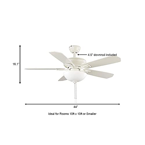 Wellston II 44 in. Indoor LED Matte White Dry Rated Downrod Ceiling Fan with Light Kit and 5 Reversible Blades