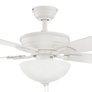 Wellston II 44 in. Indoor LED Matte White Dry Rated Downrod Ceiling Fan with Light Kit and 5 Reversible Blades