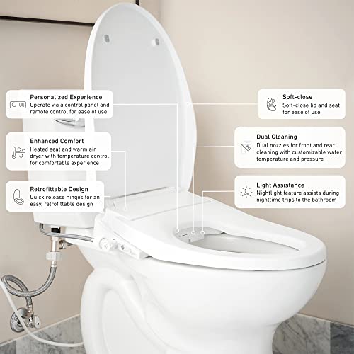 Moen EB1500-E 3-Series Standard Electronic Bidet Toilet Seat with Remote Control, White