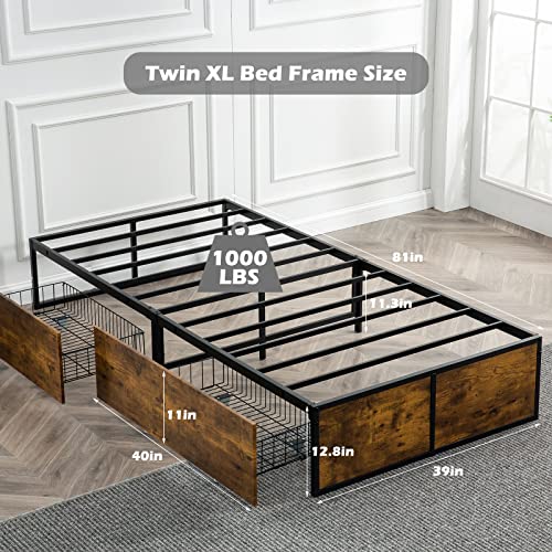 GAZHOME Twin XL Bed Frame with 2 XL Storage Drawers, Metal Platform Bed Frame with Footboard, 9 Strong Metal Slat Support/No Box Spring Needed/Easy Assembly/Space Saving