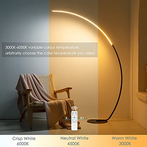 Arc Floor Lamp, 67" Tall Black LED Modern Standing Floor Lamp with Remote Control, 3 Color Temperature & Stepless Dimmable Brightness, Arched Bright Floor Lamp for living Room, Bedroom, office, home