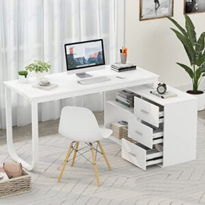fufu&gaga 55.1″ large l-shaped office desk with 41.3″ file cabinet, corner computer desk with 3 drawers & 2 shelves, workstation executive desk with storage shelf for home office (white)