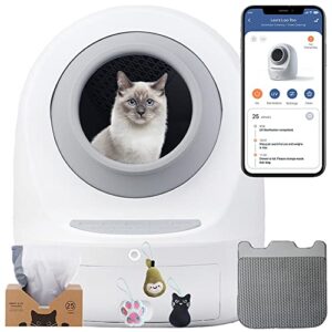 smarty pear leo’s loo too bundle grey- no mess automatic self-cleaning cat litter box includes charcoal filter, built-in scale, smart home app with voice contol