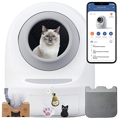 Smarty Pear Leo's Loo Too Bundle Grey- No Mess Automatic Self-Cleaning Cat Litter Box Includes Charcoal Filter, Built-in Scale, Smart Home App with Voice Contol