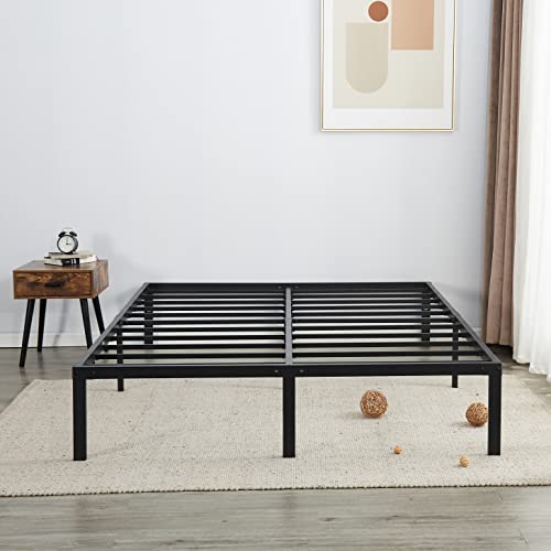 AMOBRO Queen Size Bed Frame Metal 14 Inch Platform Base with Storage Heavy Duty with Steel Slats Easy Assembly Noise Free No Need Box Spring Non-Slip,Black