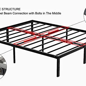 AMOBRO Queen Size Bed Frame Metal 14 Inch Platform Base with Storage Heavy Duty with Steel Slats Easy Assembly Noise Free No Need Box Spring Non-Slip,Black