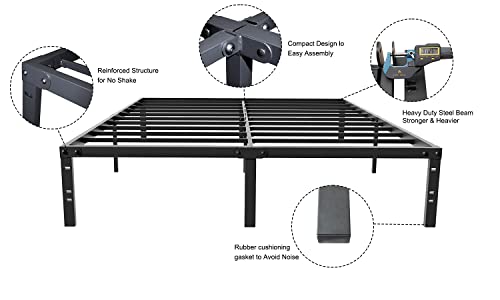 AMOBRO Queen Size Bed Frame Metal 14 Inch Platform Base with Storage Heavy Duty with Steel Slats Easy Assembly Noise Free No Need Box Spring Non-Slip,Black